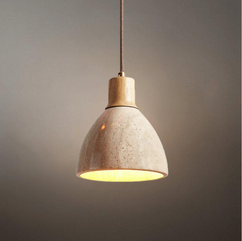 Strata Travertine & Wood Pendant Light-Home & Garden > Lighting > Pendant Lights-Laren Fete-Wood-Warm White (3000K)-Laren Fete