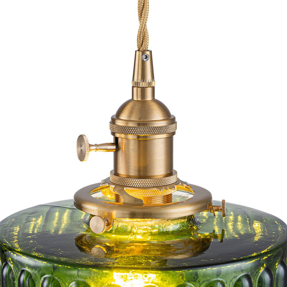 Tambour Striped Glass Drum Pendant Light-Home & Garden > Lighting > Pendant Lights-Laren Fete-Green-Laren Fete