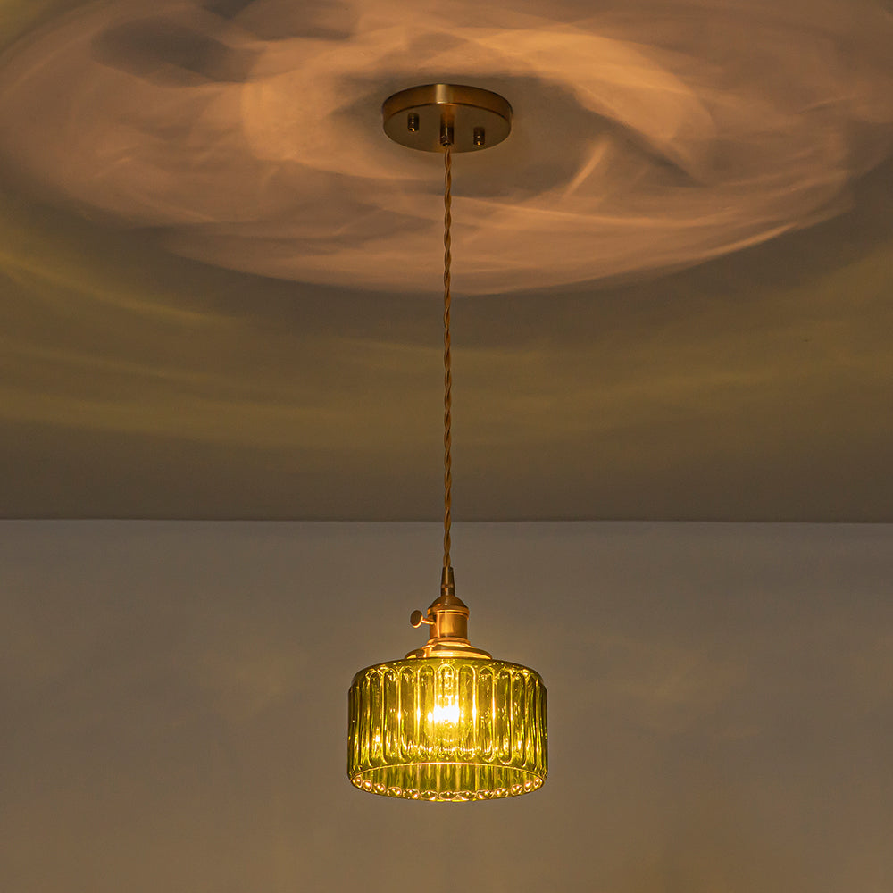 Tambour Striped Glass Drum Pendant Light-Home & Garden > Lighting > Pendant Lights-Laren Fete-Green-Laren Fete