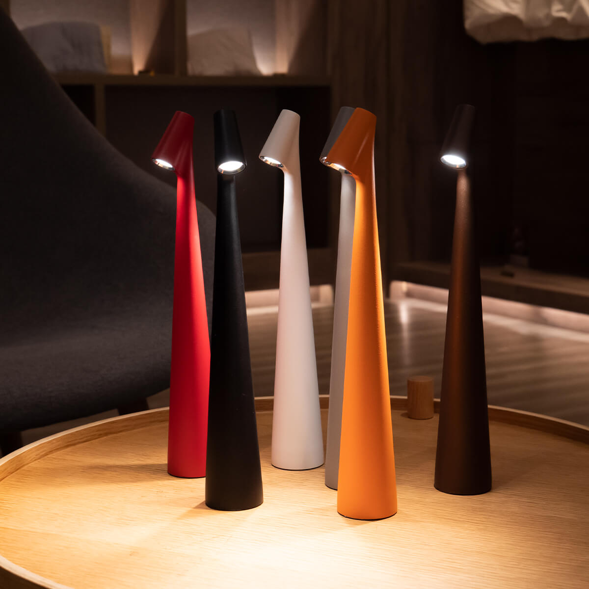 Tura Aluminium Portable Table Lamp-Home & Garden > Lighting > Table Lamps-Laren Fete-Short (H=13in / 33cm)-Golden Brown-Laren Fete