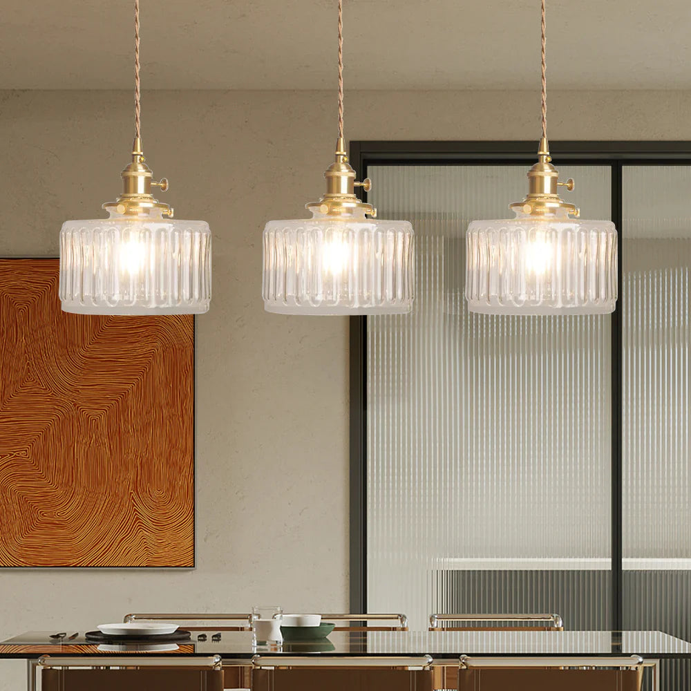 Vinta Pendant Light | Ribbed Glass, Gold Finish 8