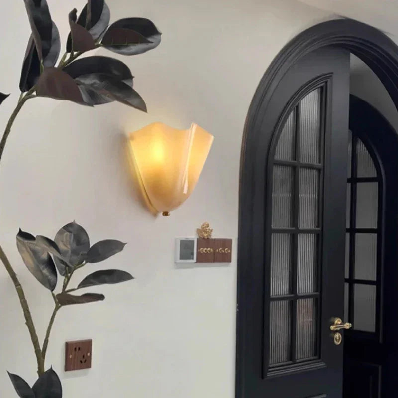 Vistia Glass Wall Lamp – Retro Frosted Shade-Home & Garden > Lighting > Wall Lights & Sconces-Laren Fete-Brown-Warm light-Laren Fete
