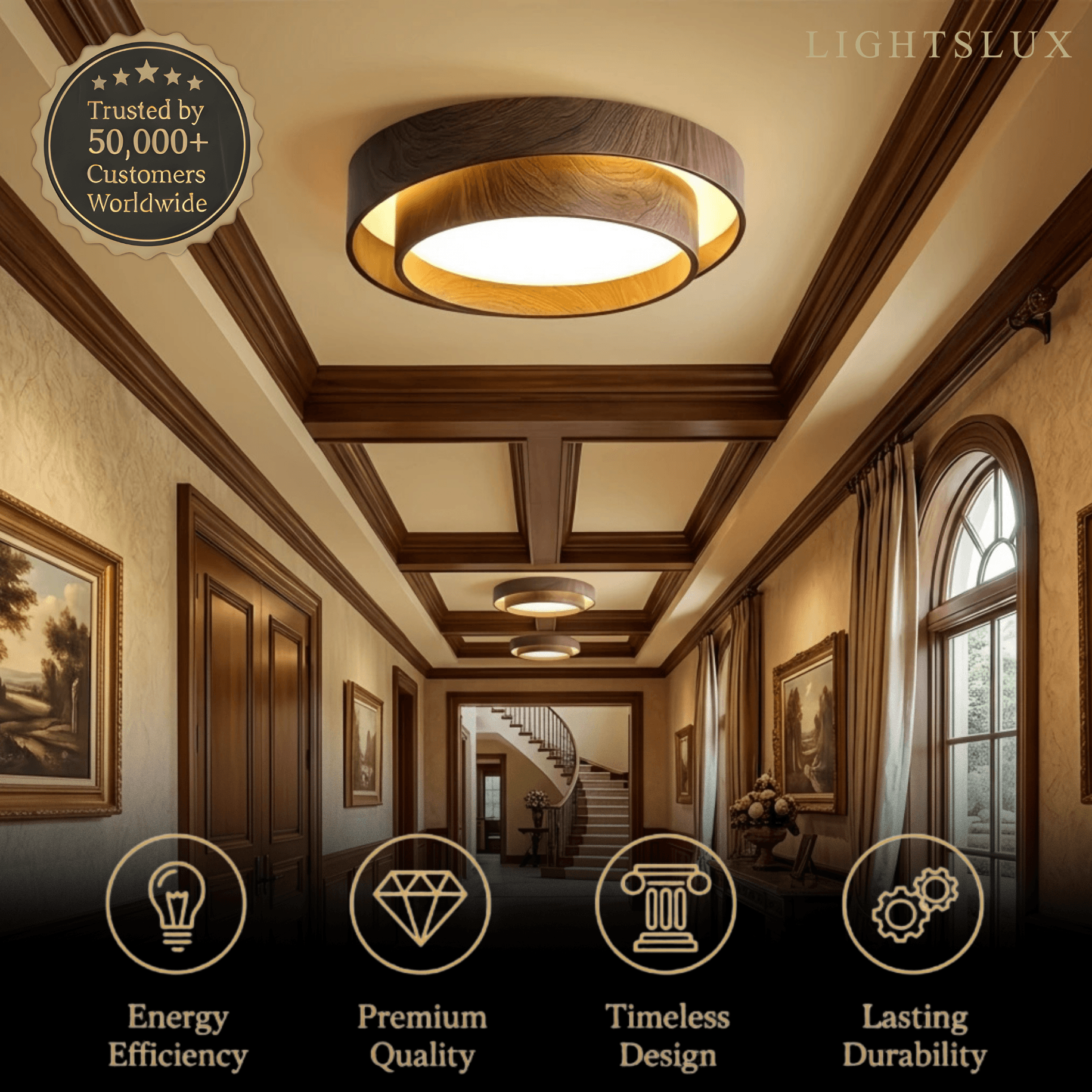Zenno Walnut Flush Mount Ceiling Light-Home & Garden > Lighting > Ceiling Lights-Laren Fete-D40cm x H14cm (15.7″ x H 5.5″)-Warm White(3000K)-Laren Fete