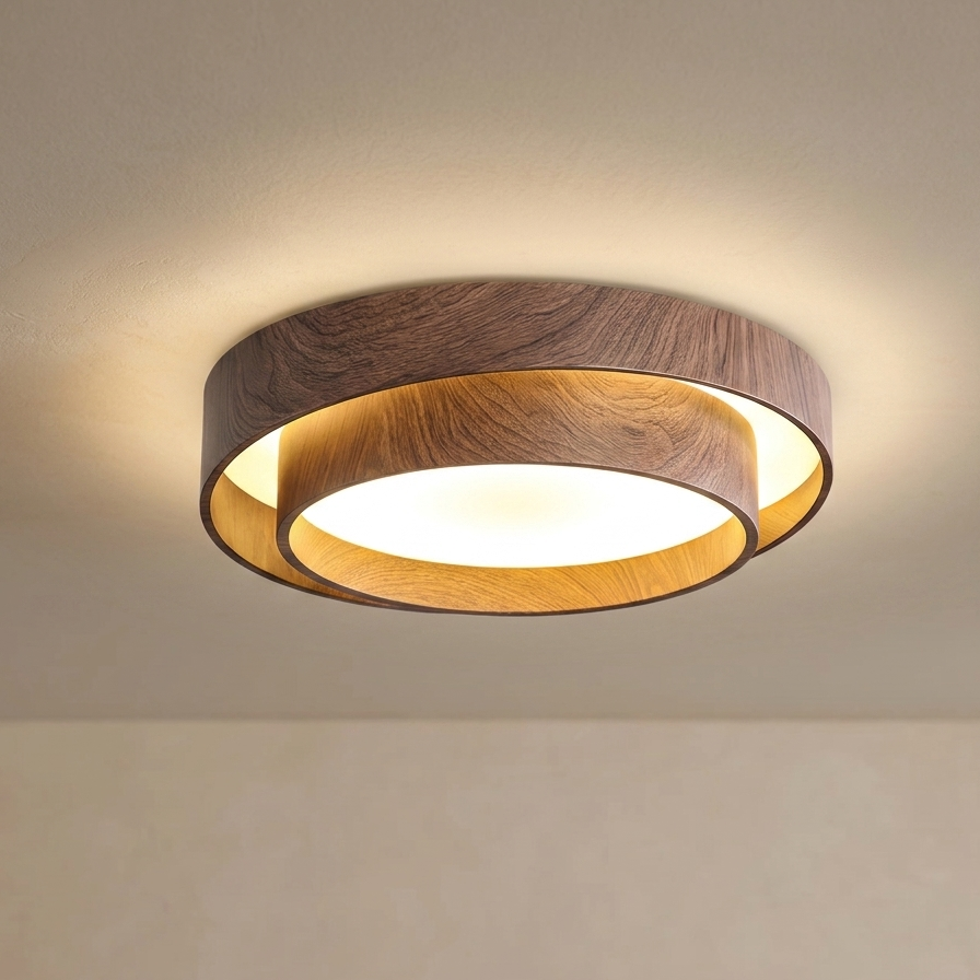 Zenno Walnut Flush Mount Ceiling Light-Home & Garden > Lighting > Ceiling Lights-Laren Fete-D40cm x H14cm (15.7″ x H 5.5″)-Warm White(3000K)-Laren Fete