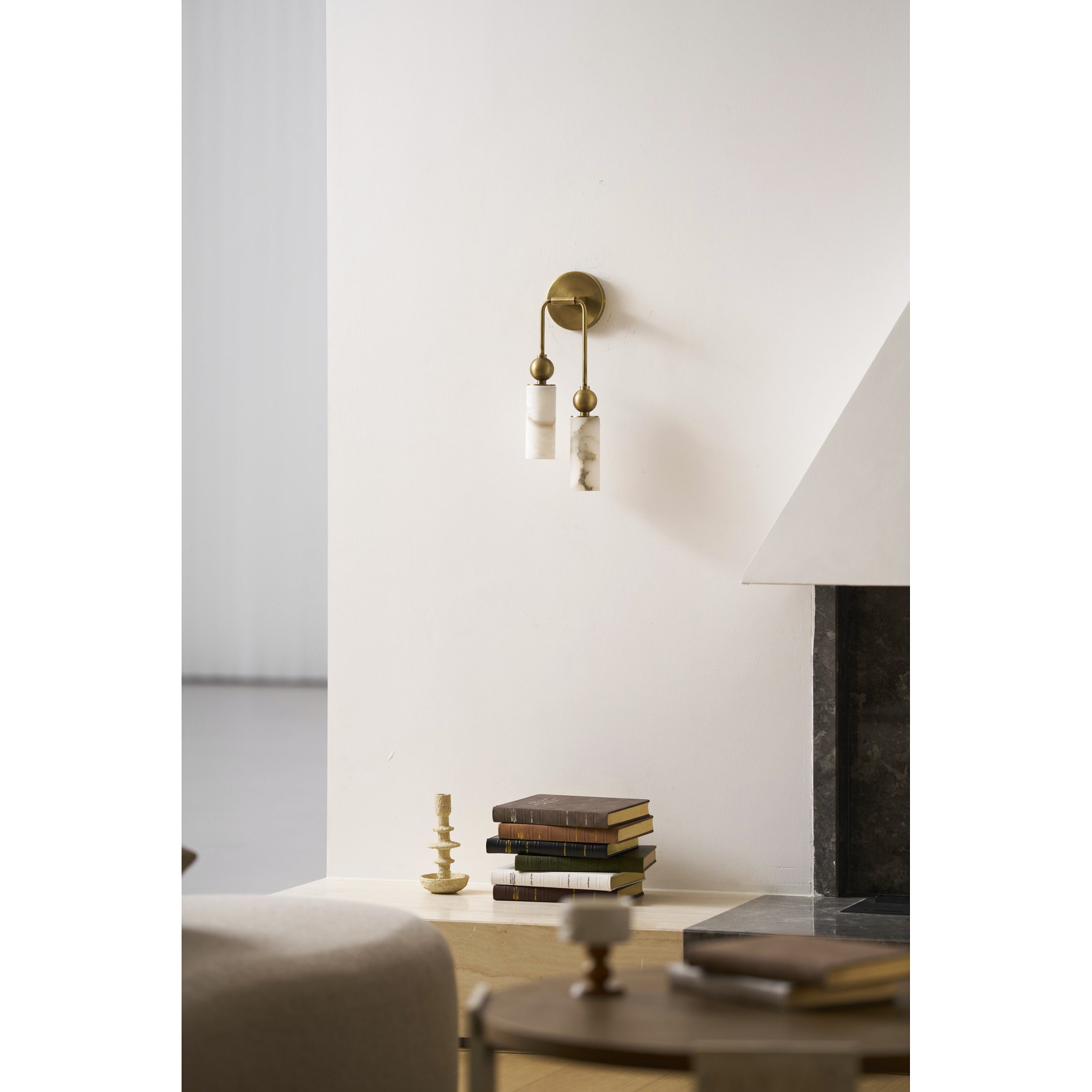 Aria Alabaster Wall Sconce-Home & Garden > Lighting > Wall Lights & Sconces-Laren Fete-1 head ∅ 2.4″ x W 2.8″ x H 14.2″-Brass & White-Laren Fete