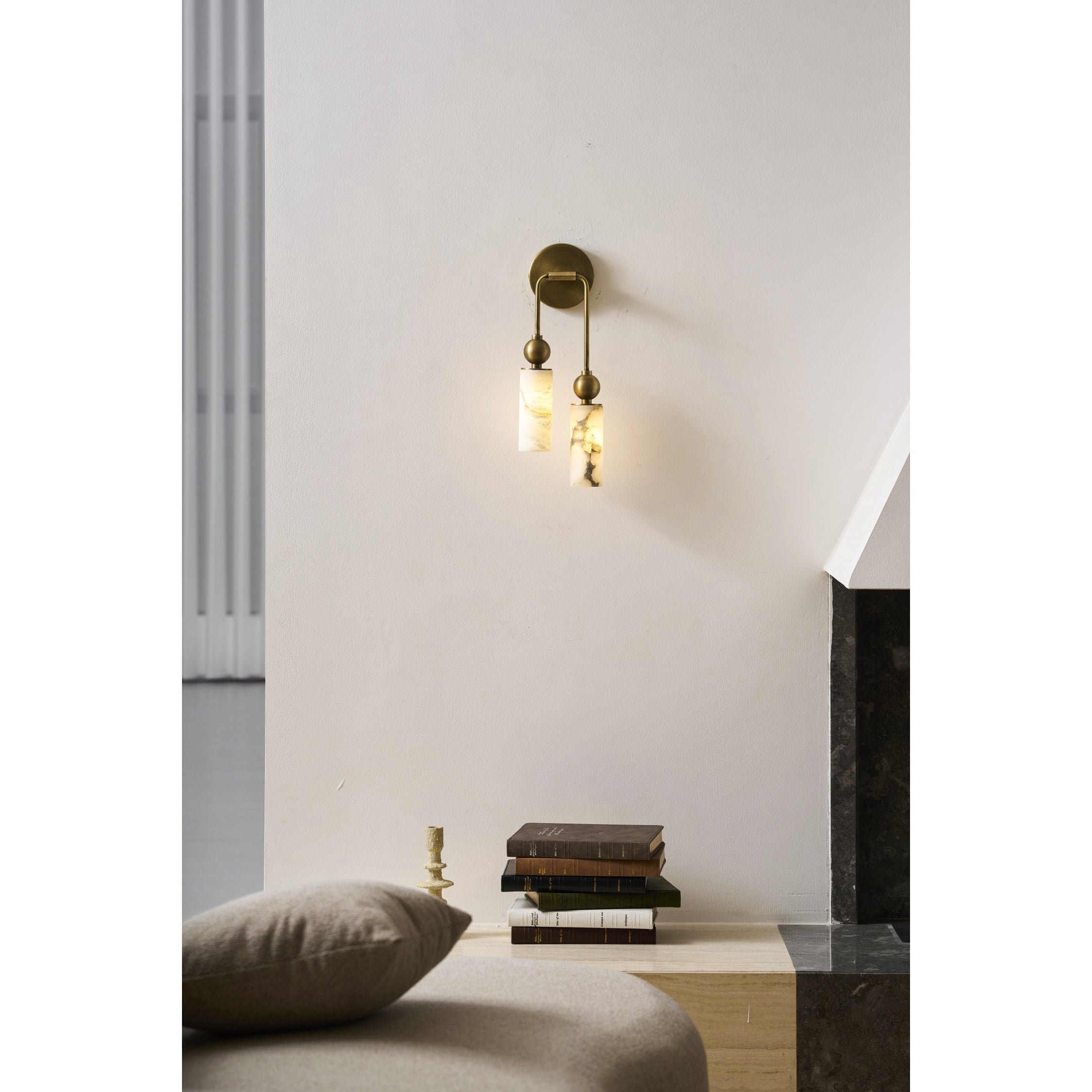 Aria Alabaster Wall Sconce-Home & Garden > Lighting > Wall Lights & Sconces-Laren Fete-1 head ∅ 2.4″ x W 2.8″ x H 14.2″-Brass & White-Laren Fete
