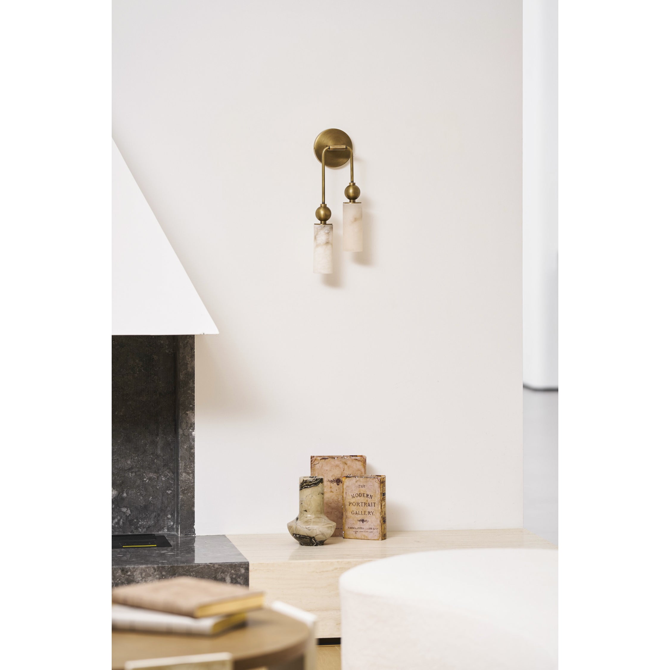 Aria Alabaster Wall Sconce-Home & Garden > Lighting > Wall Lights & Sconces-Laren Fete-1 head ∅ 2.4″ x W 2.8″ x H 14.2″-Brass & White-Laren Fete