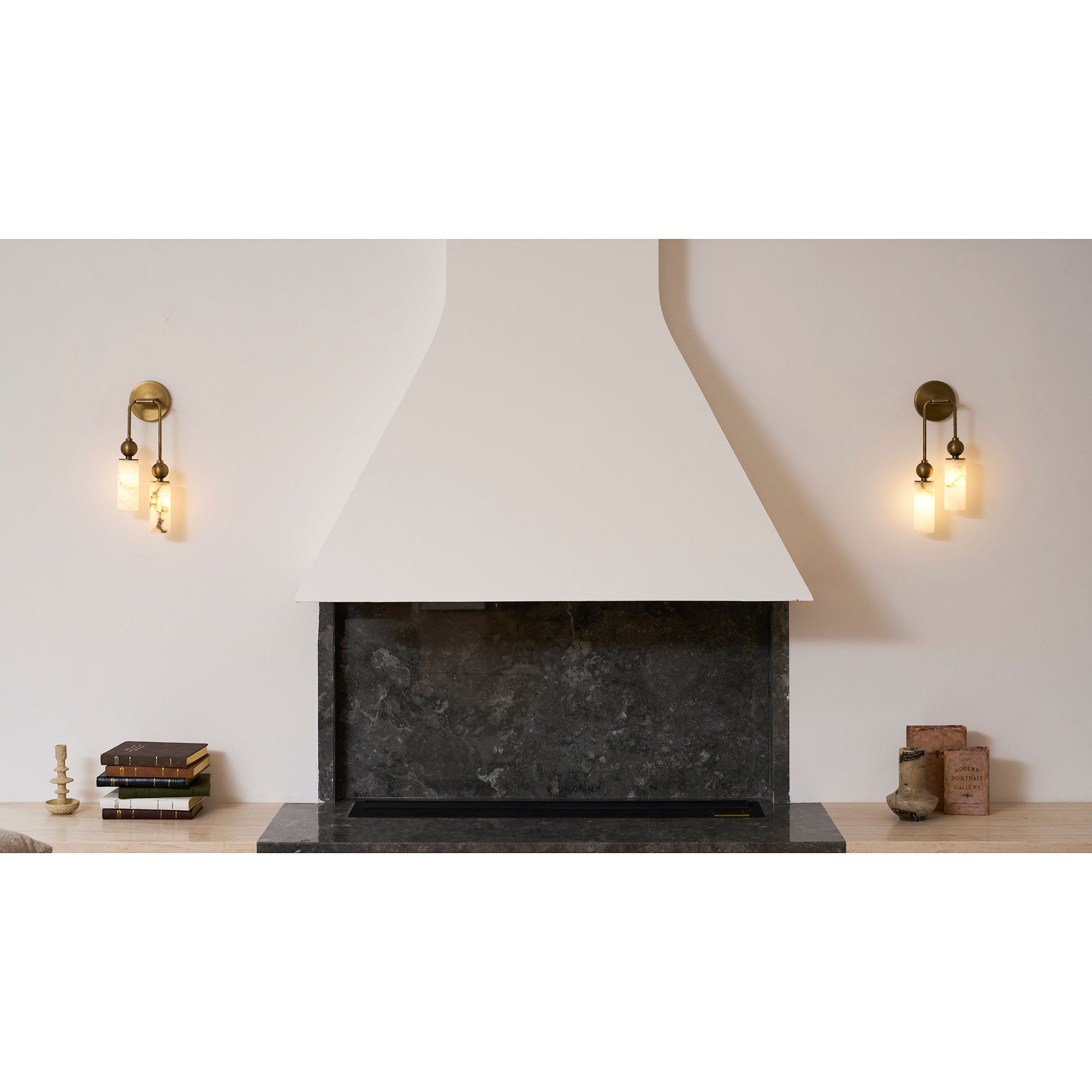 Aria Alabaster Wall Sconce-Home & Garden > Lighting > Wall Lights & Sconces-Laren Fete-1 head ∅ 2.4″ x W 2.8″ x H 14.2″-Brass & White-Laren Fete
