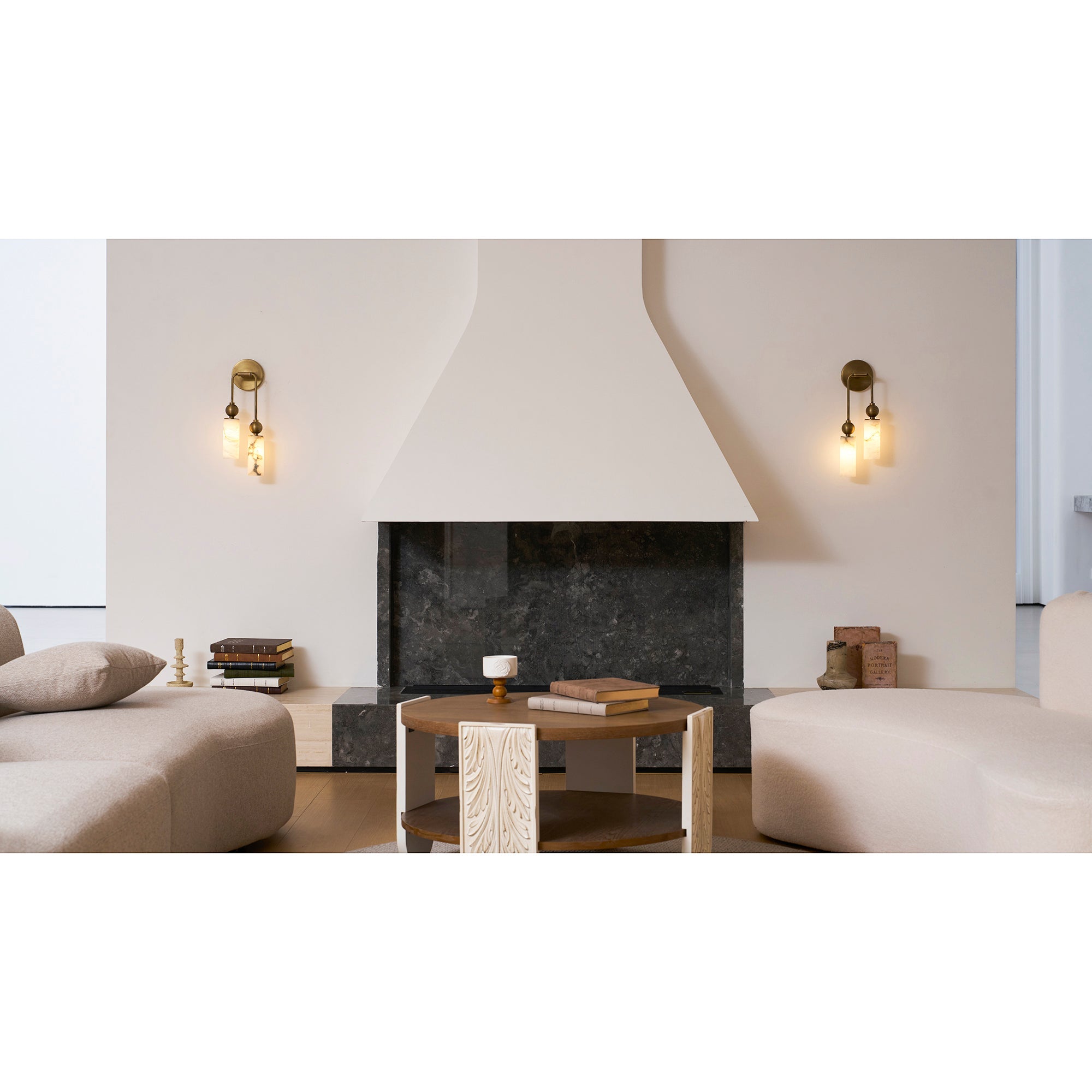 Aria Alabaster Wall Sconce-Home & Garden > Lighting > Wall Lights & Sconces-Laren Fete-1 head ∅ 2.4″ x W 2.8″ x H 14.2″-Brass & White-Laren Fete