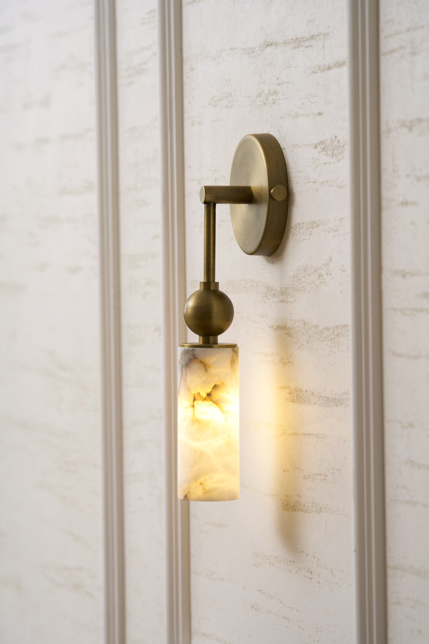 Aria Alabaster Wall Sconce-Home & Garden > Lighting > Wall Lights & Sconces-Laren Fete-1 head ∅ 2.4″ x W 2.8″ x H 14.2″-Brass & White-Laren Fete