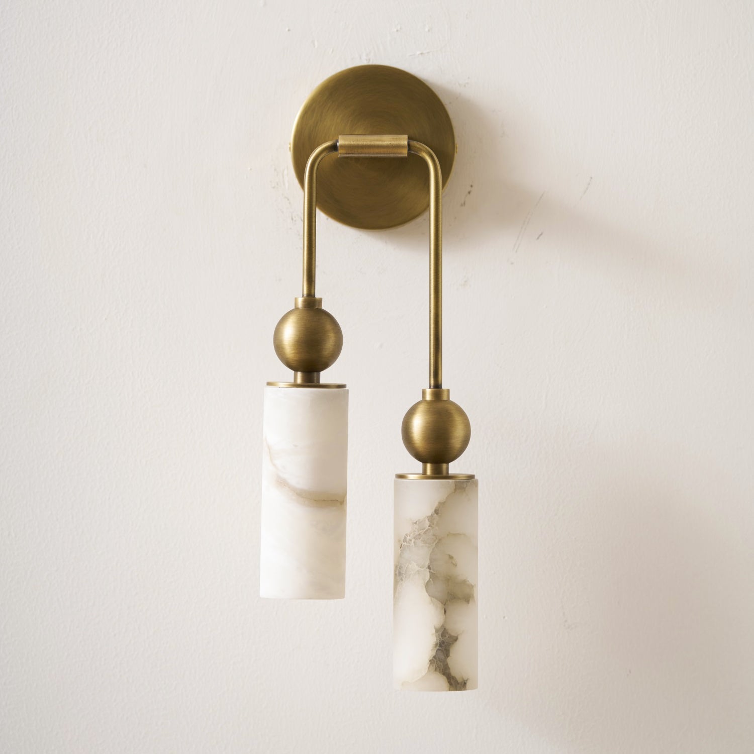 Aria Alabaster Wall Sconce-Home & Garden > Lighting > Wall Lights & Sconces-Laren Fete-1 head ∅ 2.4″ x W 2.8″ x H 14.2″-Brass & White-Laren Fete