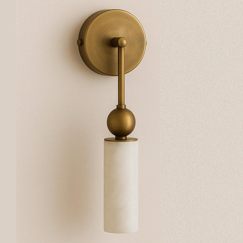 Aria Alabaster Wall Sconce-Home & Garden > Lighting > Wall Lights & Sconces-Laren Fete-1 head ∅ 2.4″ x W 2.8″ x H 14.2″-Brass & White-Laren Fete