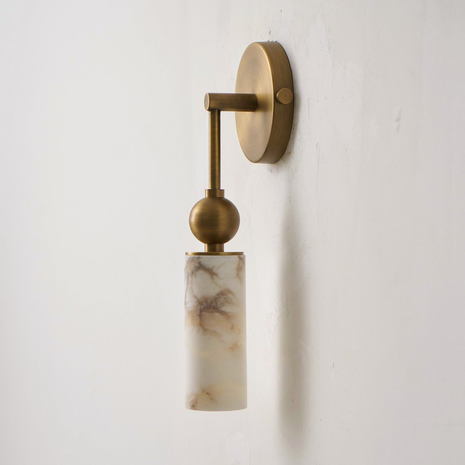 Aria Alabaster Wall Sconce-Home & Garden > Lighting > Wall Lights & Sconces-Laren Fete-1 head ∅ 2.4″ x W 2.8″ x H 14.2″-Brass & White-Laren Fete