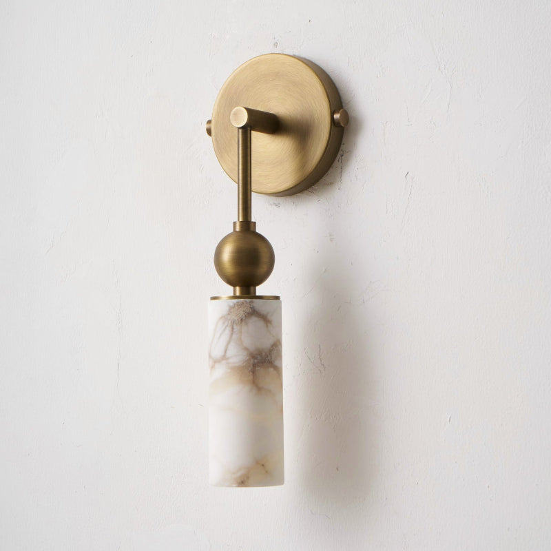 Aria Alabaster Wall Sconce-Home & Garden > Lighting > Wall Lights & Sconces-Laren Fete-1 head ∅ 2.4″ x W 2.8″ x H 14.2″-Brass & White-Laren Fete