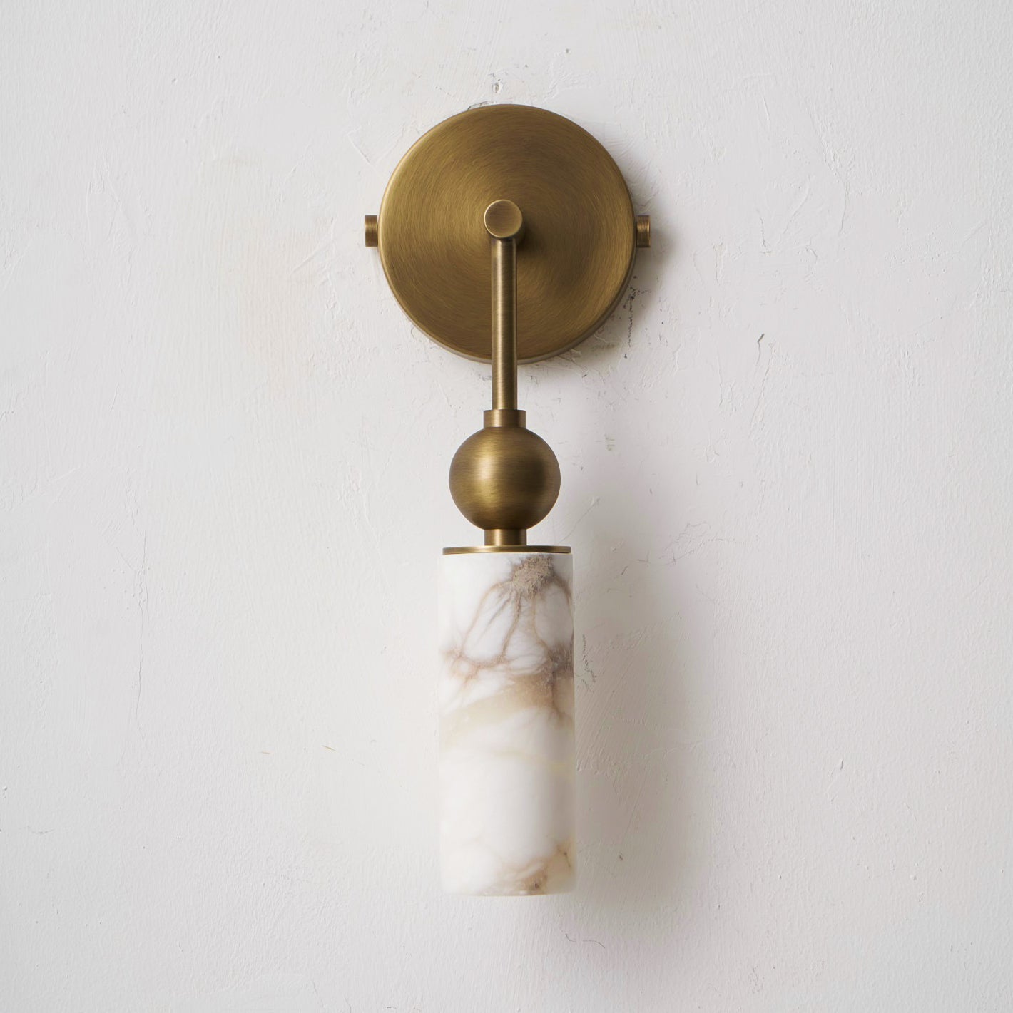 Aria Alabaster Wall Sconce-Home & Garden > Lighting > Wall Lights & Sconces-Laren Fete-1 head ∅ 2.4″ x W 2.8″ x H 14.2″-Brass & White-Laren Fete