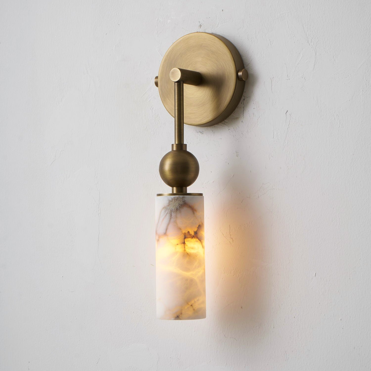 Aria Alabaster Wall Sconce-Home & Garden > Lighting > Wall Lights & Sconces-Laren Fete-1 head ∅ 2.4″ x W 2.8″ x H 14.2″-Brass & White-Laren Fete
