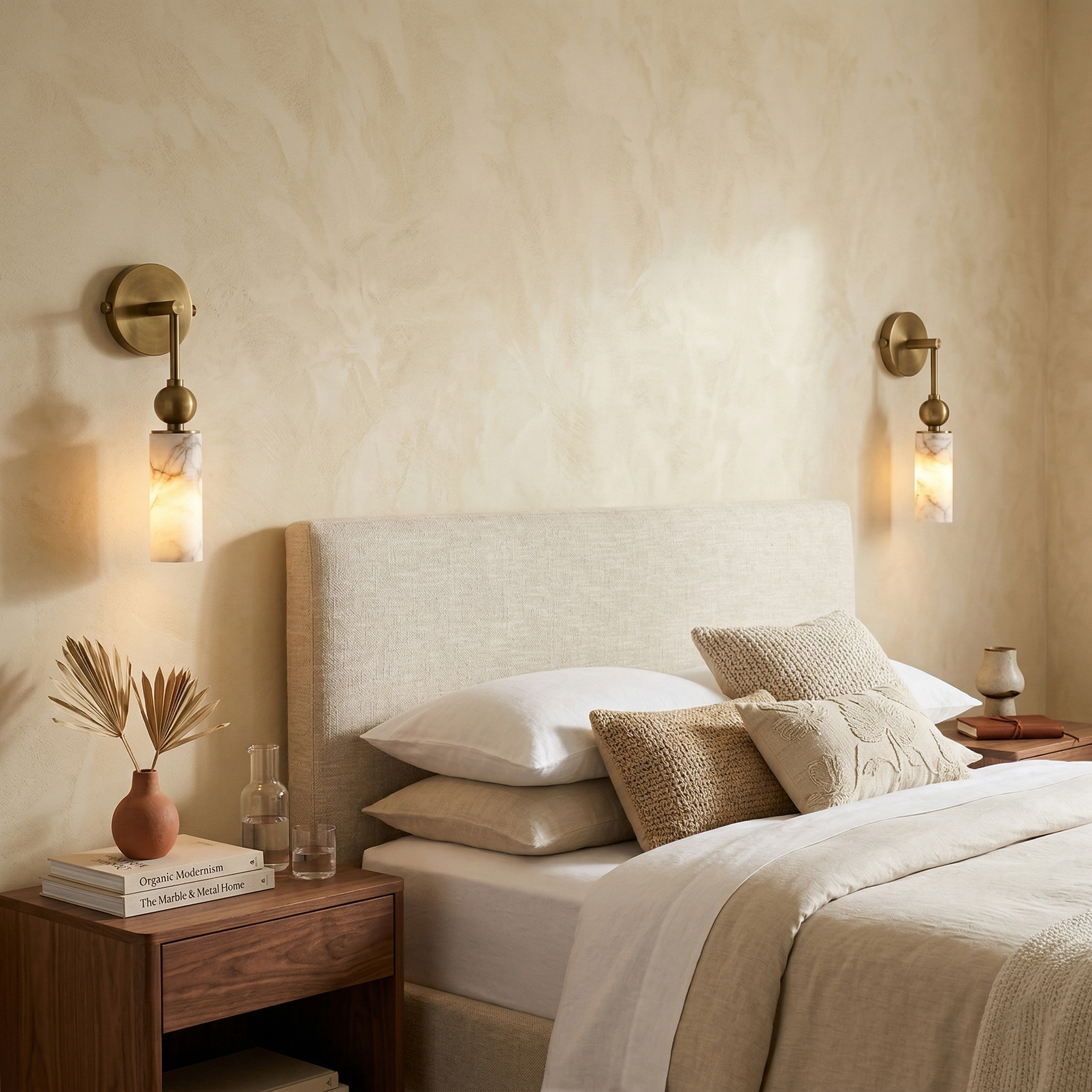 Aria Alabaster Wall Sconce-Home & Garden > Lighting > Wall Lights & Sconces-Laren Fete-1 head ∅ 2.4″ x W 2.8″ x H 14.2″-Brass & White-Laren Fete