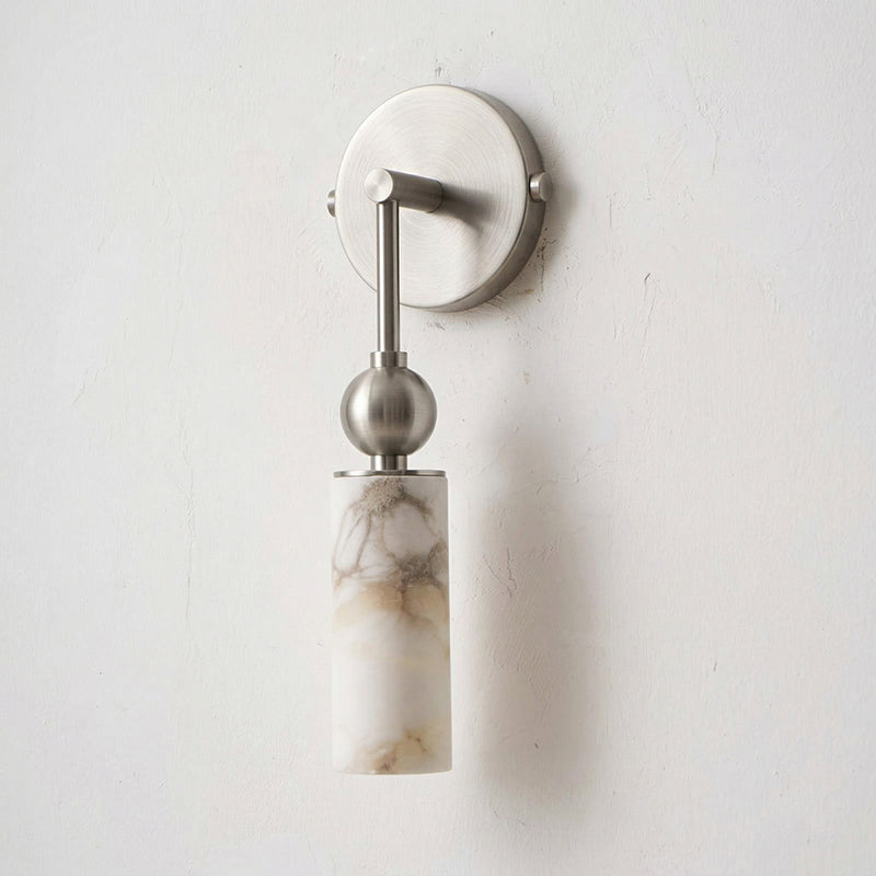Aria Alabaster Wall Sconce-Home & Garden > Lighting > Wall Lights & Sconces-Laren Fete-1 head ∅ 2.4″ x W 2.8″ x H 14.2″-Nickel color & White-Laren Fete