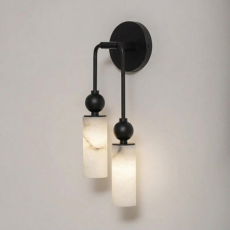 Aria Alabaster Wall Sconce-Home & Garden > Lighting > Wall Lights & Sconces-Laren Fete-2 heads Left : L 5.9″ x W 2.8″ x H 17.7″-Black & White-Laren Fete