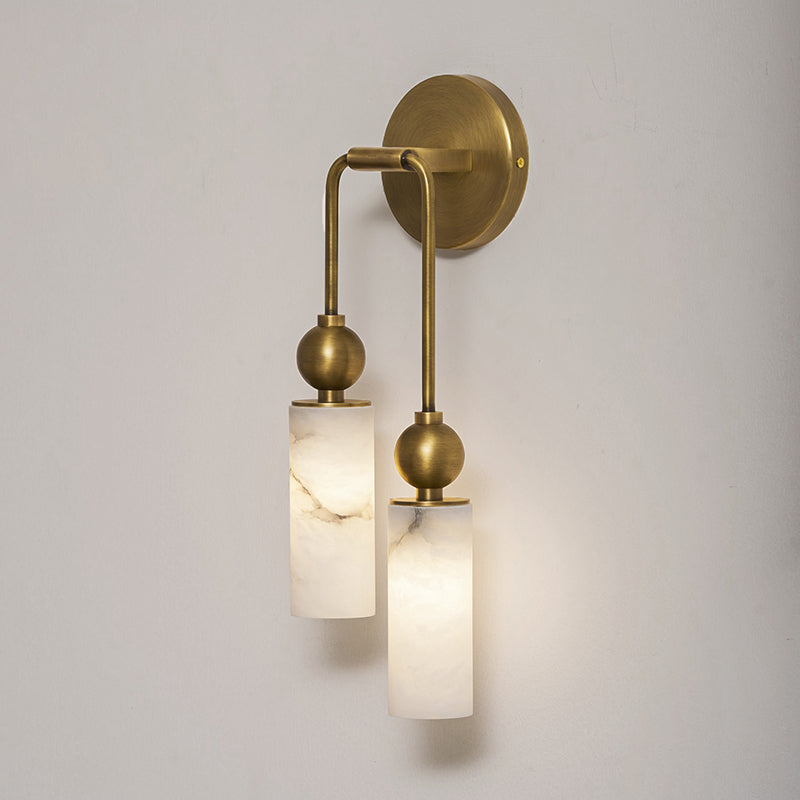 Aria Alabaster Wall Sconce-Home & Garden > Lighting > Wall Lights & Sconces-Laren Fete-2 heads Left : L 5.9″ x W 2.8″ x H 17.7″-Brass & White-Laren Fete