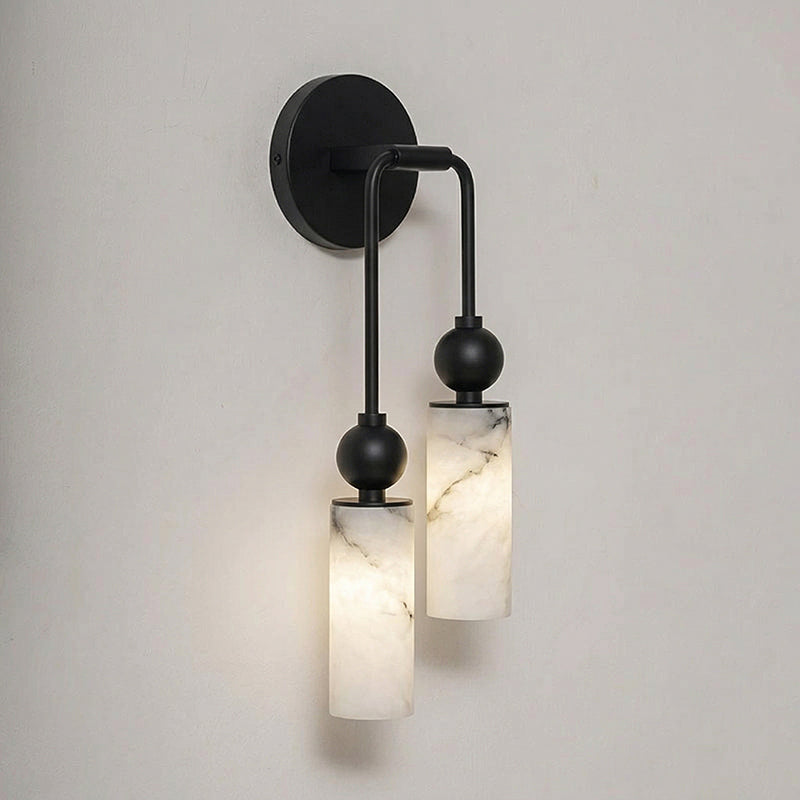 Aria Alabaster Wall Sconce-Home & Garden > Lighting > Wall Lights & Sconces-Laren Fete-2 heads Right : L 5.9″ x W 2.8″ x H 17.7″-Black & White-Laren Fete