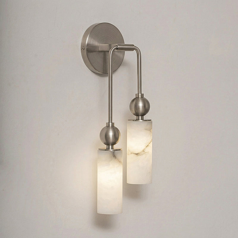 Aria Alabaster Wall Sconce-Home & Garden > Lighting > Wall Lights & Sconces-Laren Fete-2 heads Right : L 5.9″ x W 2.8″ x H 17.7″-Nickel color & White-Laren Fete
