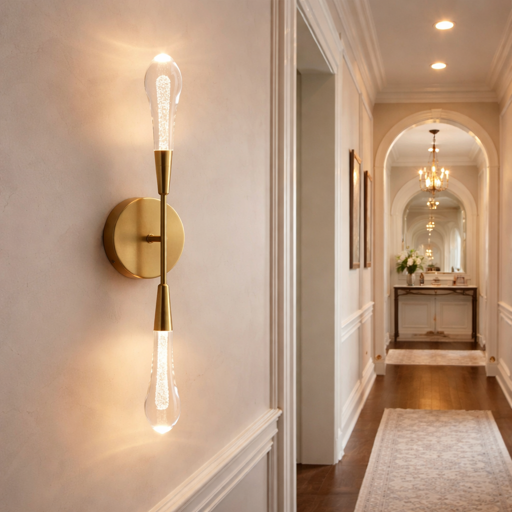 Cascade Seeded Glass Double Wall Sconce-Home & Garden > Lighting > Wall Lights & Sconces-Laren Fete-Lacquered Burnished Brass-Laren Fete