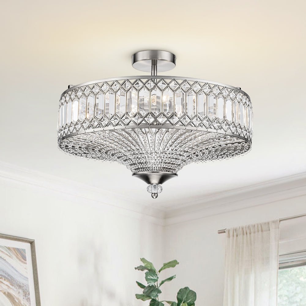 Cavara Flush Mount Ceiling Light | Carved Crystal, LED Drum Design 6