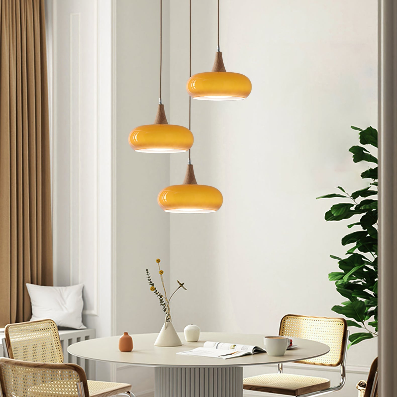 Chara Pendant Light | Amber Glass Shade, Modern Metal Accent for Kitchen Island Lighting 6