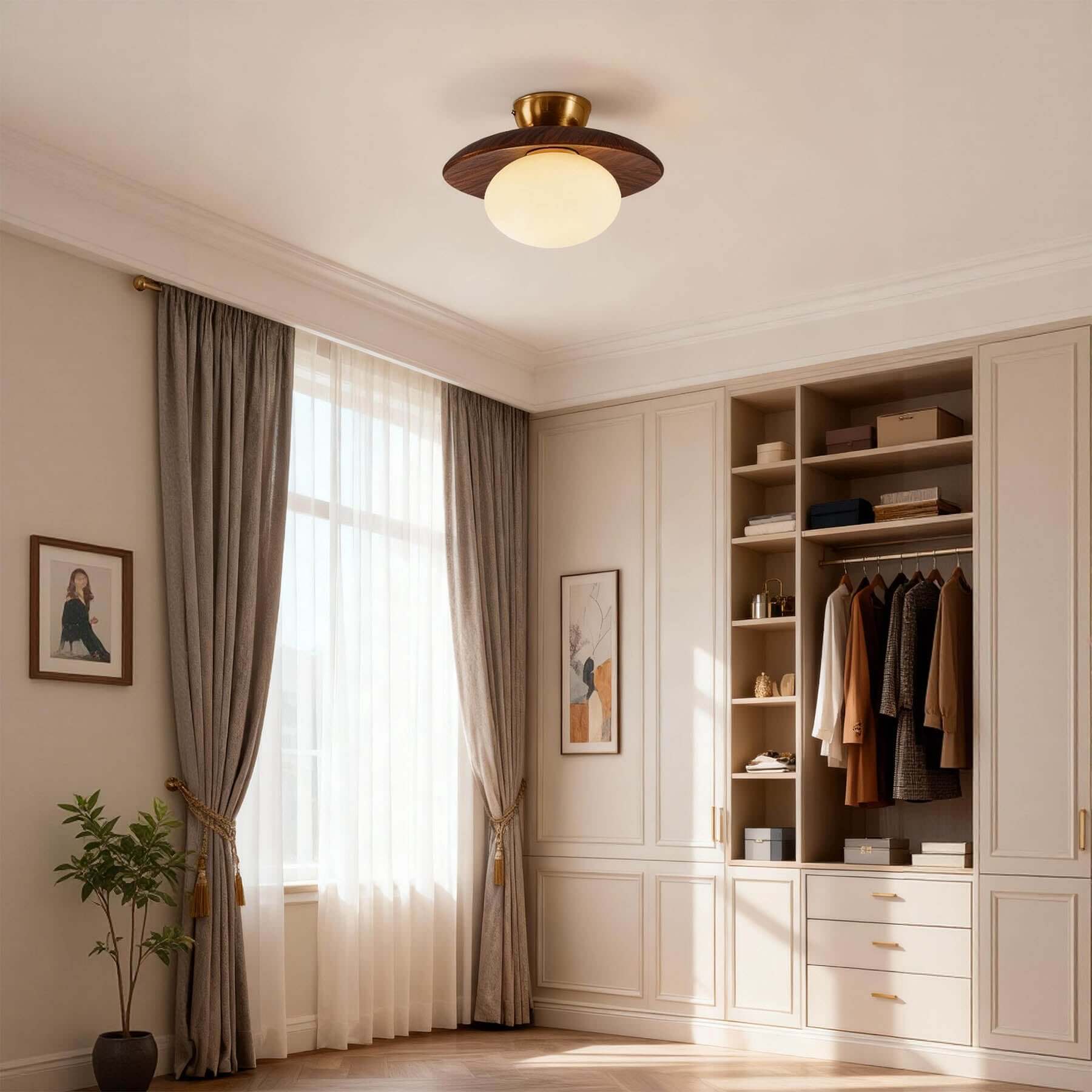 Derava Rattan Flush Mount Ceiling Light-Home & Garden > Lighting > Ceiling Lights-Laren Fete-∅28cm × H15cm (∅11″ × H5.9″)-Brown & White-Laren Fete
