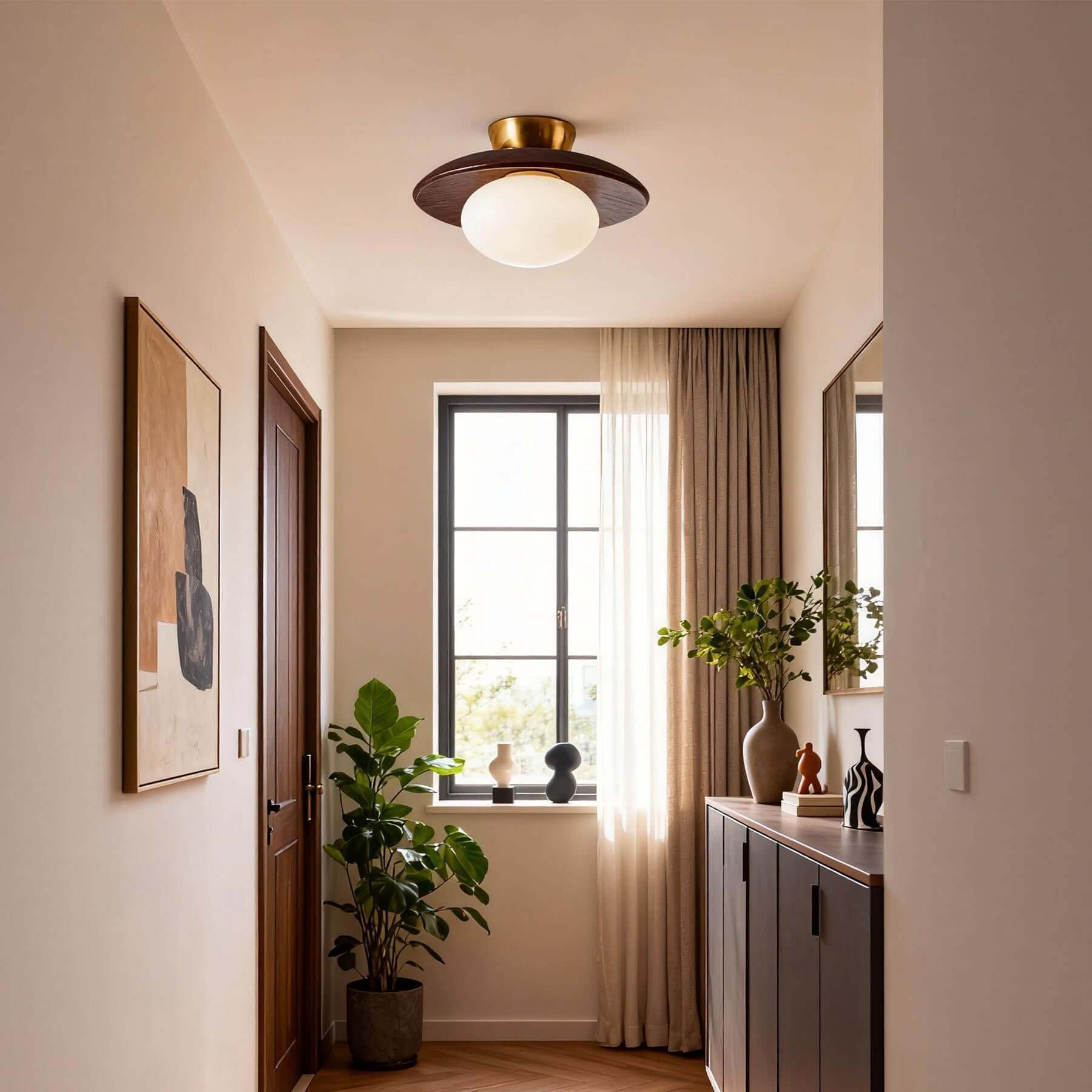 Derava Rattan Flush Mount Ceiling Light-Home & Garden > Lighting > Ceiling Lights-Laren Fete-∅28cm × H15cm (∅11″ × H5.9″)-Brown & White-Laren Fete