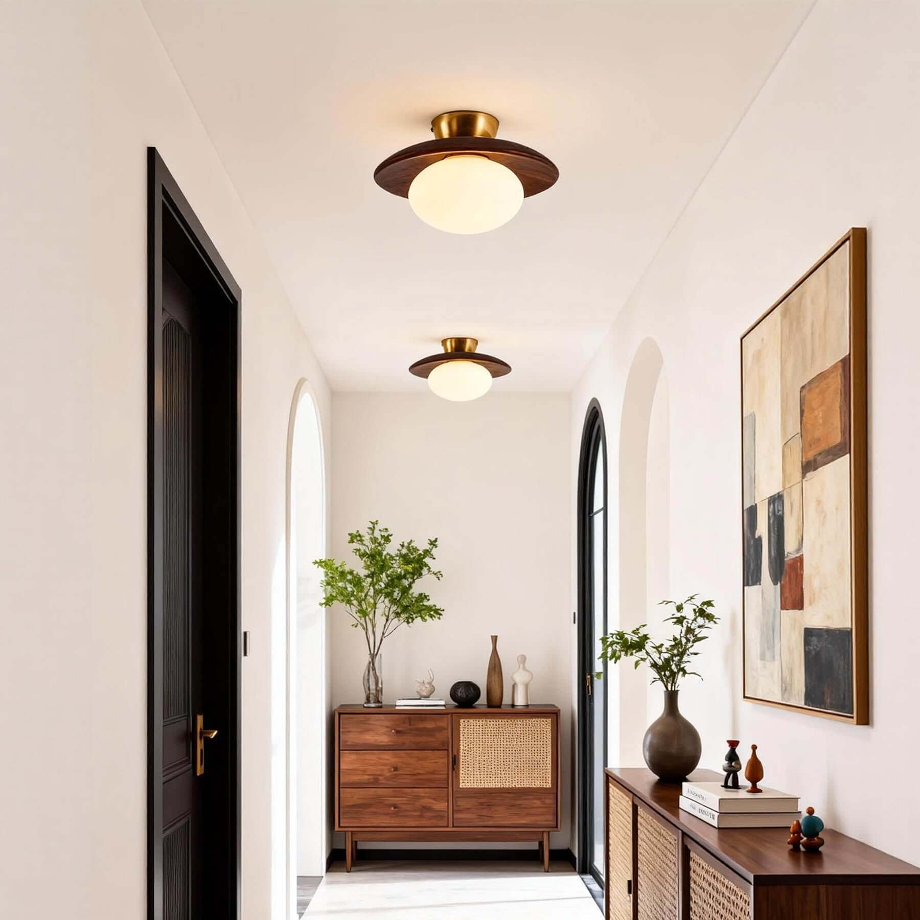 Derava Rattan Flush Mount Ceiling Light-Home & Garden > Lighting > Ceiling Lights-Laren Fete-∅28cm × H15cm (∅11″ × H5.9″)-Brown & White-Laren Fete
