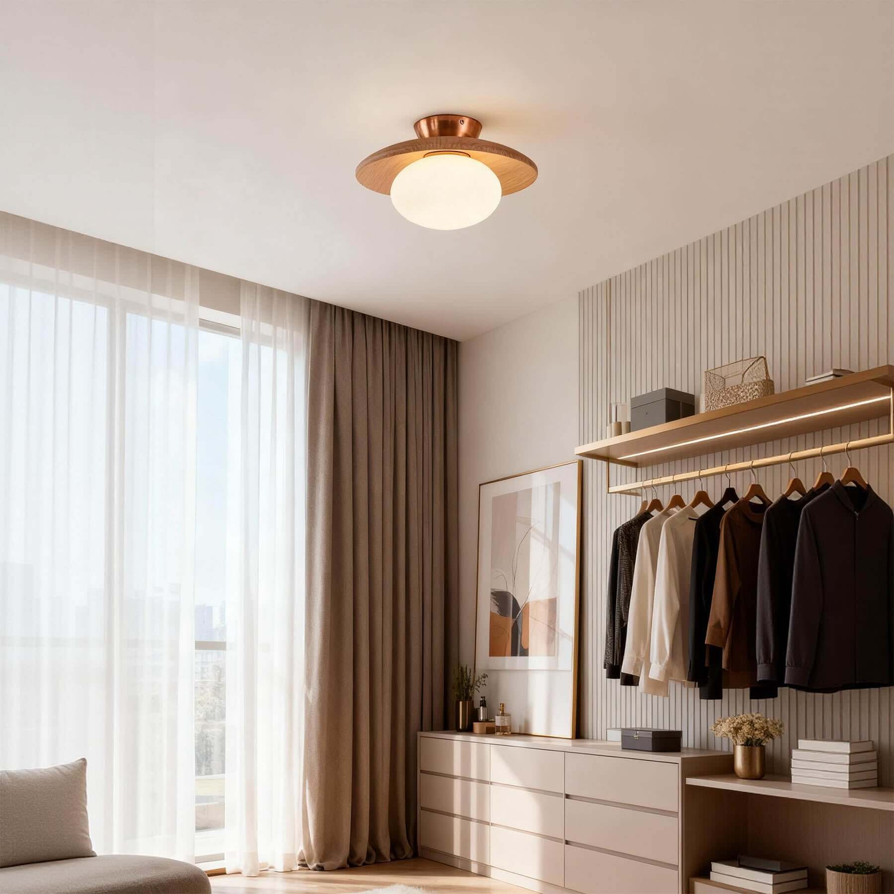 Derava Rattan Flush Mount Ceiling Light-Home & Garden > Lighting > Ceiling Lights-Laren Fete-∅28cm × H15cm (∅11″ × H5.9″)-Brown & White-Laren Fete