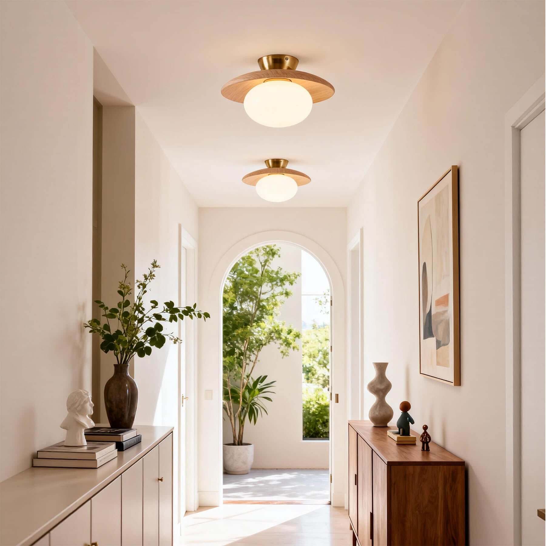 Derava Rattan Flush Mount Ceiling Light-Home & Garden > Lighting > Ceiling Lights-Laren Fete-∅28cm × H15cm (∅11″ × H5.9″)-Brown & White-Laren Fete