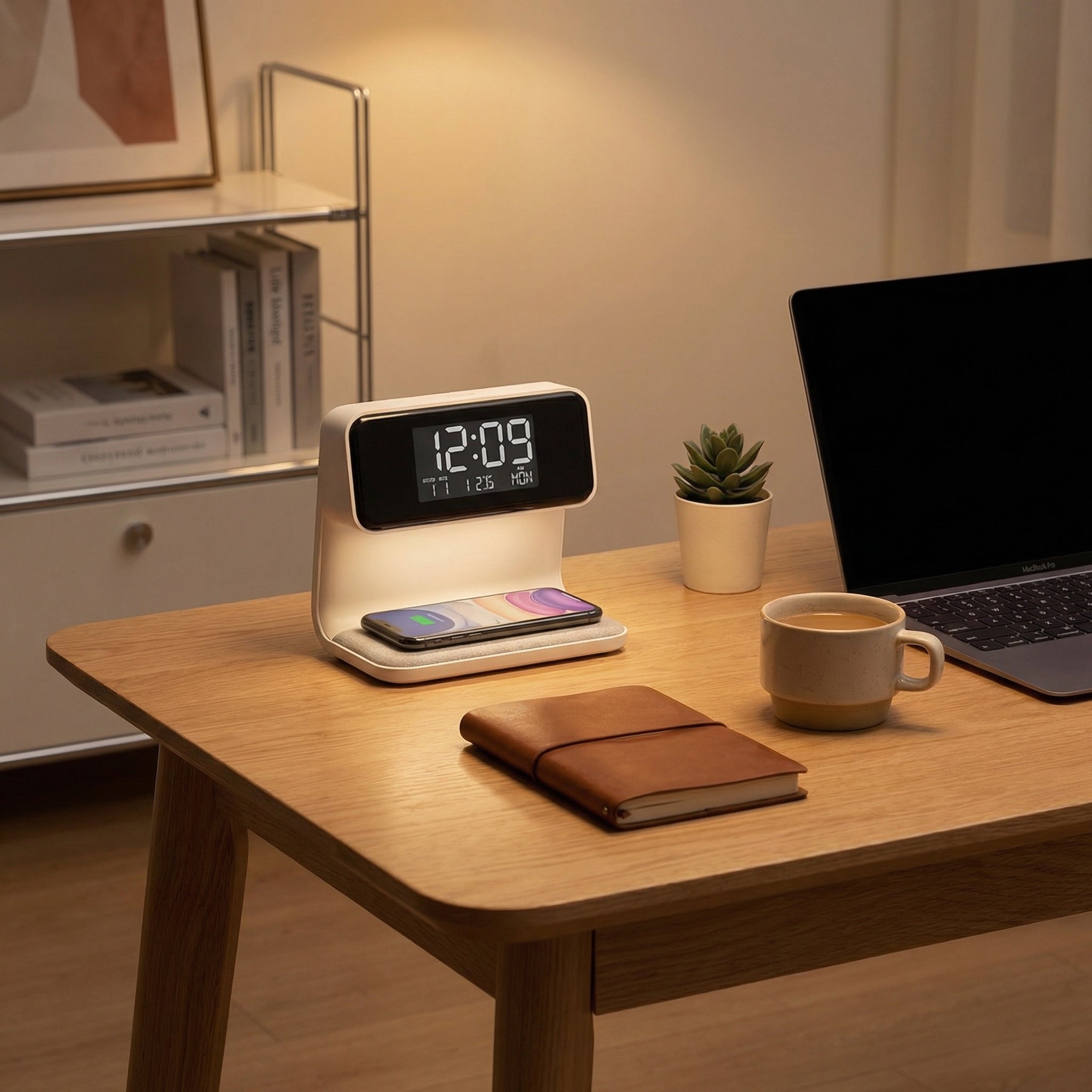Dusk 3-in-1 Night Light, Alarm Clock & Wireless Charger-Electronics > Clocks > Alarm Clocks-Laren Fete-White-Laren Fete