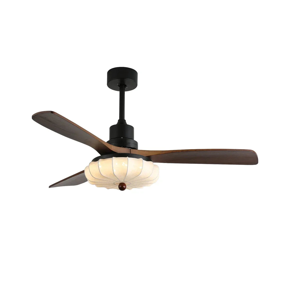 Elira Walnut Blade Ceiling Fan with Fabric Lantern Light-Home & Garden > Lighting > Ceiling Fans-Laren Fete-Model A ∅ 36″ x H 13.8″-Walnut Color + Black + White-Warm Light-Laren Fete