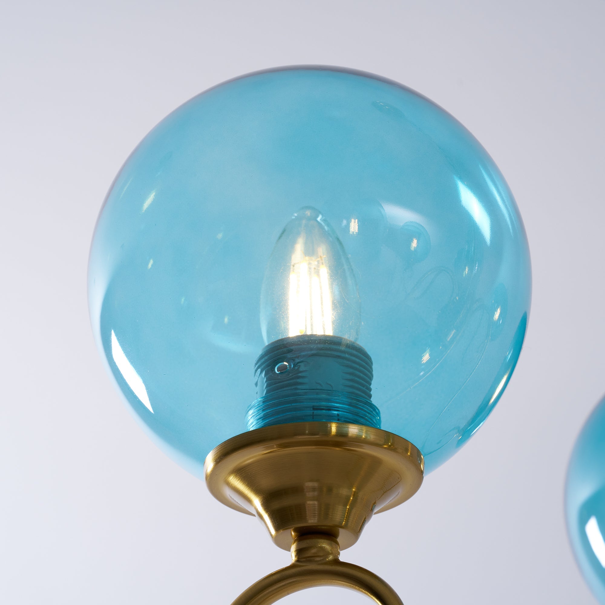 Evelyn Glass Globe Chandelier-Home & Garden > Lighting > Chandeliers-Laren Fete-3+1 heads D 55cm x H 40cm / ∅ 21.7" x H 15.7"-Antique Brass & Blue-Laren Fete