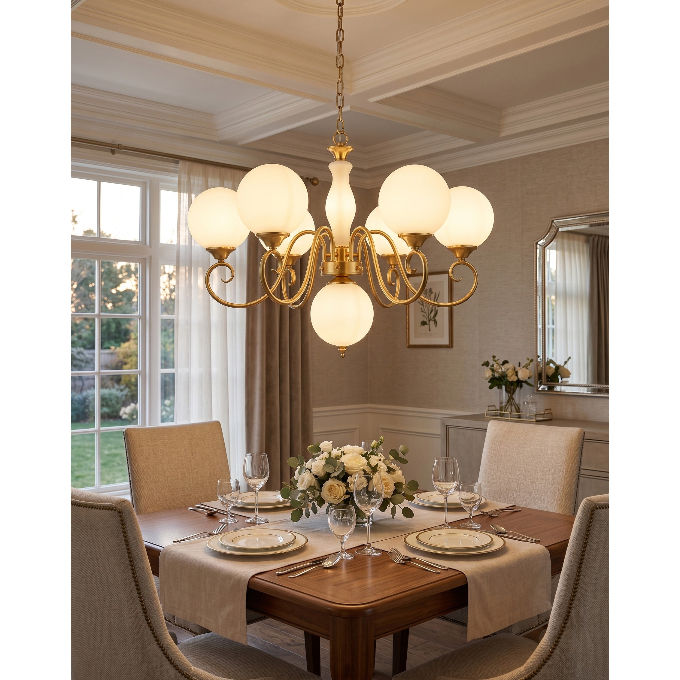 Evelyn Glass Globe Chandelier-Home & Garden > Lighting > Chandeliers-Laren Fete-3+1 heads D 55cm x H 40cm / ∅ 21.7" x H 15.7"-Antique Brass & Pink-Laren Fete