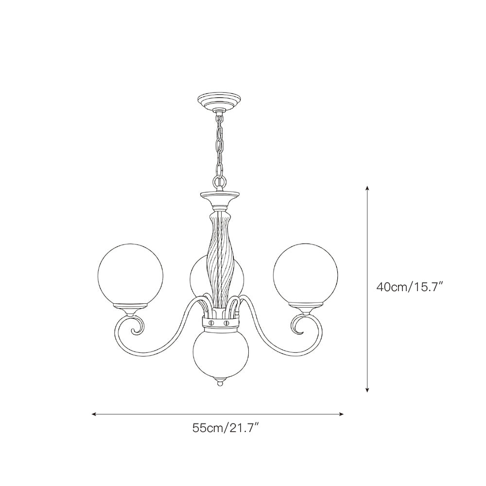 Evelyn Glass Globe Chandelier-Home & Garden > Lighting > Chandeliers-Laren Fete-3+1 heads D 55cm x H 40cm / ∅ 21.7" x H 15.7"-Antique Brass & Pink-Laren Fete