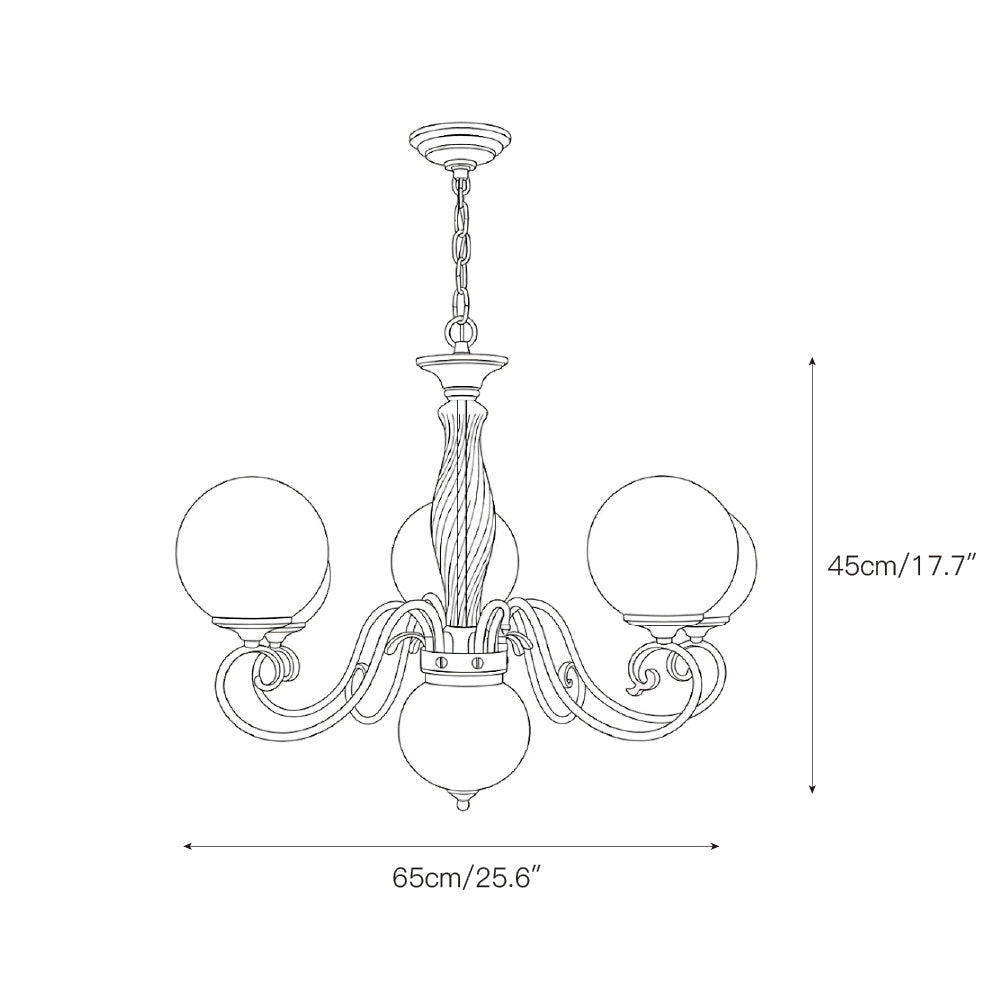 Evelyn Glass Globe Chandelier-Home & Garden > Lighting > Chandeliers-Laren Fete-3+1 heads D 55cm x H 40cm / ∅ 21.7" x H 15.7"-Antique Brass & Pink-Laren Fete