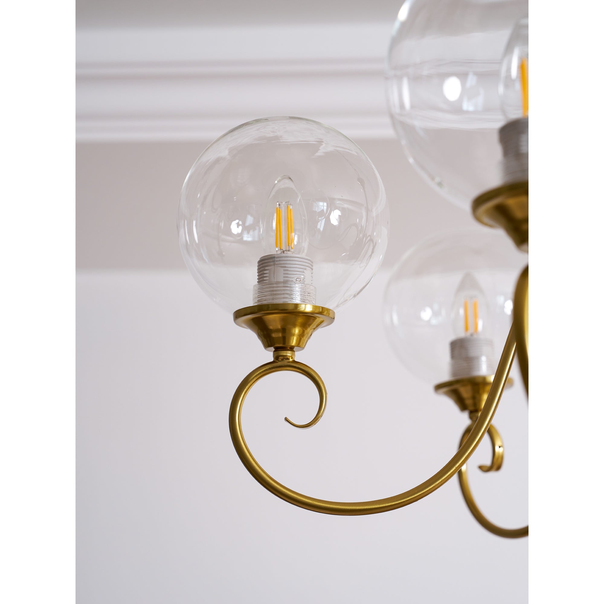 Evelyn Glass Globe Chandelier-Home & Garden > Lighting > Chandeliers-Laren Fete-3+1 heads D 55cm x H 40cm / ∅ 21.7" x H 15.7"-Antique Brass & Pink-Laren Fete