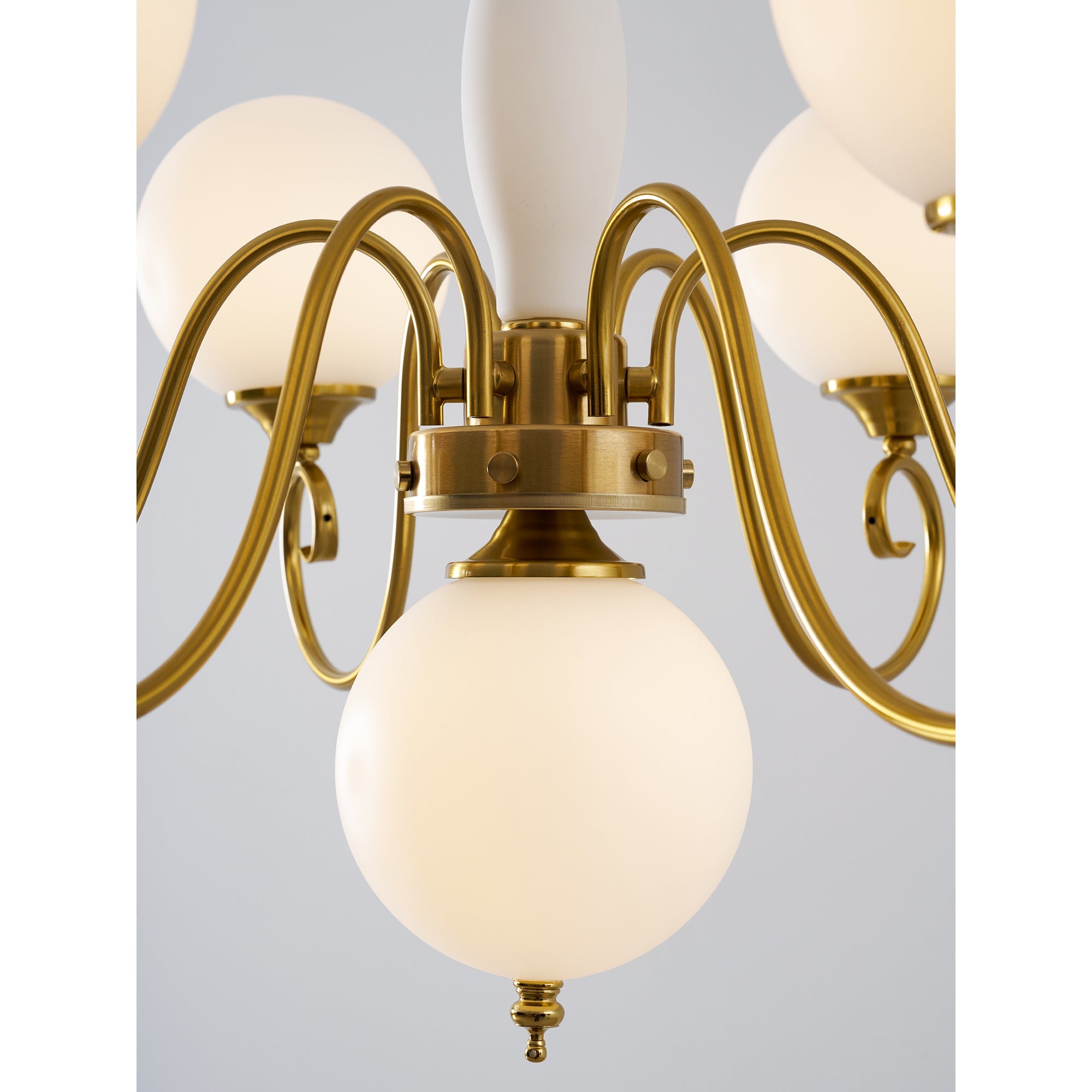 Evelyn Glass Globe Chandelier-Home & Garden > Lighting > Chandeliers-Laren Fete-3+1 heads D 55cm x H 40cm / ∅ 21.7" x H 15.7"-Antique Brass & Pink-Laren Fete