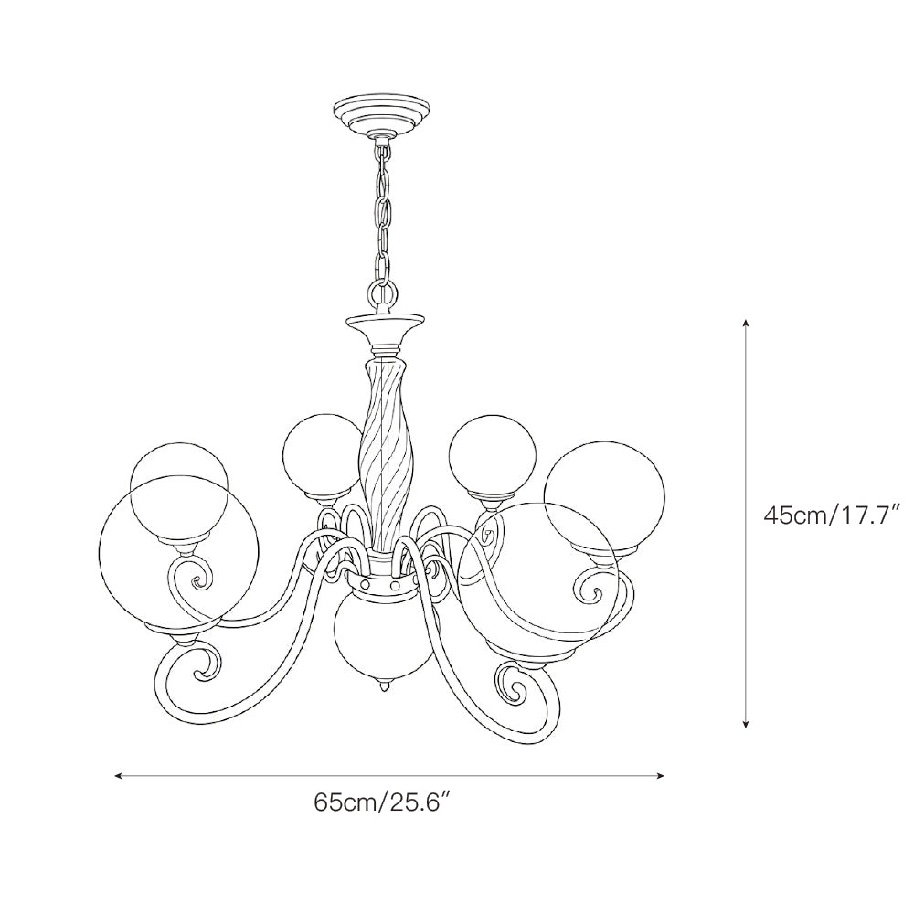 Evelyn Glass Globe Chandelier-Home & Garden > Lighting > Chandeliers-Laren Fete-3+1 heads D 55cm x H 40cm / ∅ 21.7" x H 15.7"-Antique Brass & Pink-Laren Fete