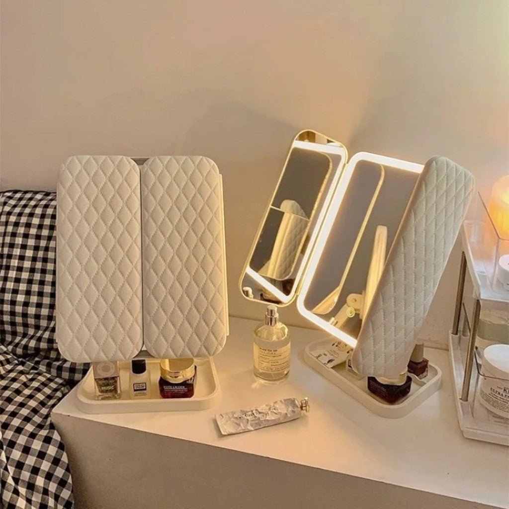 Facette Trifold Lighted Makeup Mirror-Health & Beauty > Personal Care > Mirrors > Makeup Mirrors-Laren Fete-Laren Fete