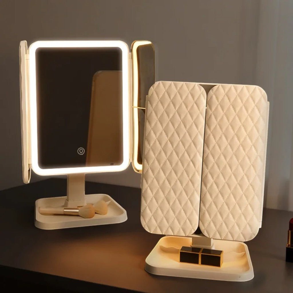 Facette Trifold Lighted Makeup Mirror-Health & Beauty > Personal Care > Mirrors > Makeup Mirrors-Laren Fete-Laren Fete