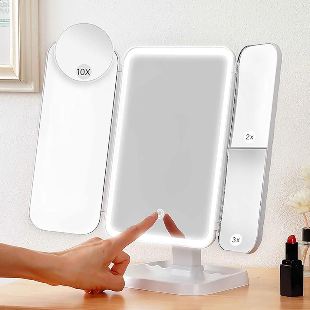 Facette Trifold Lighted Makeup Mirror-Health & Beauty > Personal Care > Mirrors > Makeup Mirrors-Laren Fete-Laren Fete