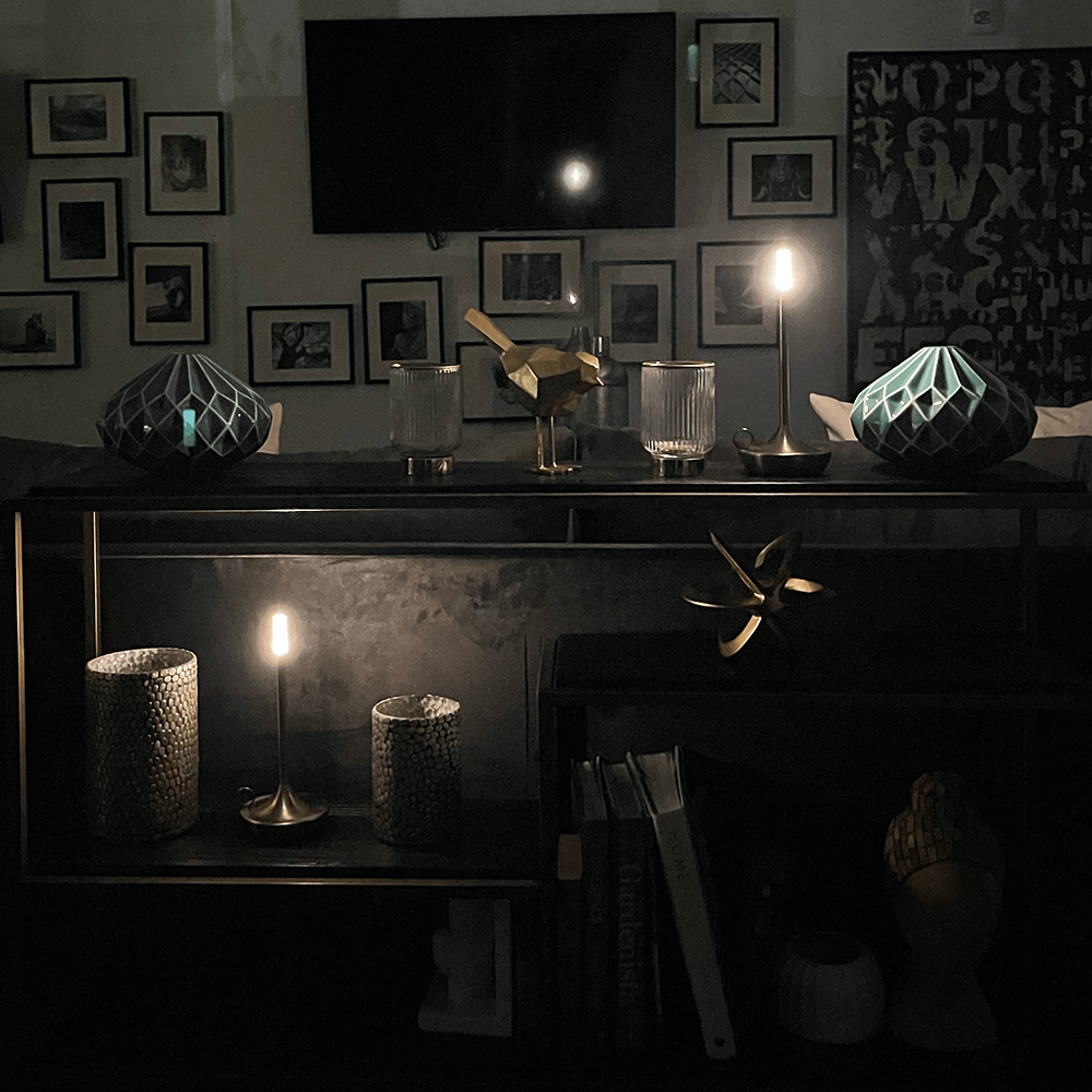 Flambeau Cordless Wick Table Lamp-Home & Garden > Lighting > Table Lamps-Laren Fete-Gold-Laren Fete