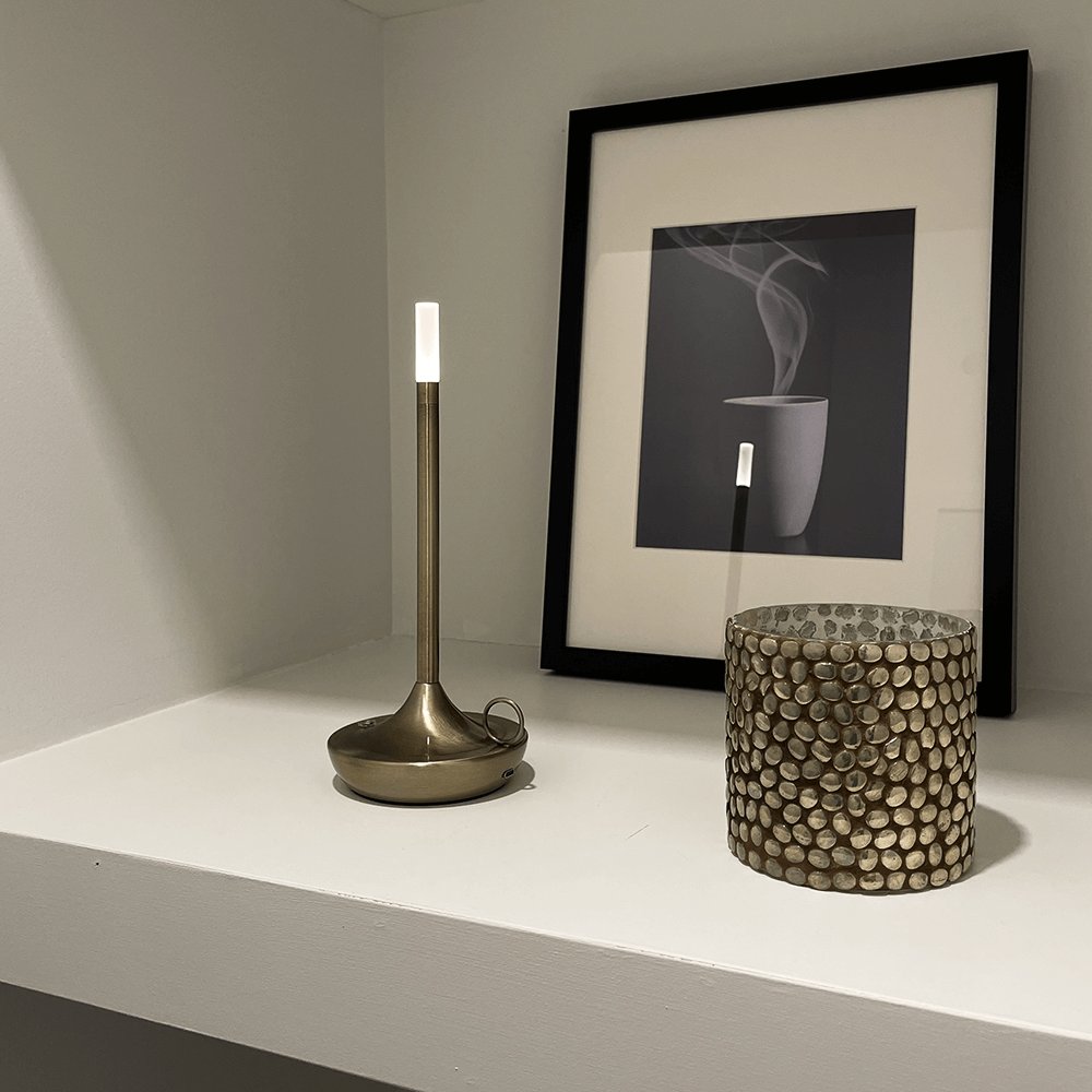 Flambeau Cordless Wick Table Lamp-Home & Garden > Lighting > Table Lamps-Laren Fete-Gold-Laren Fete