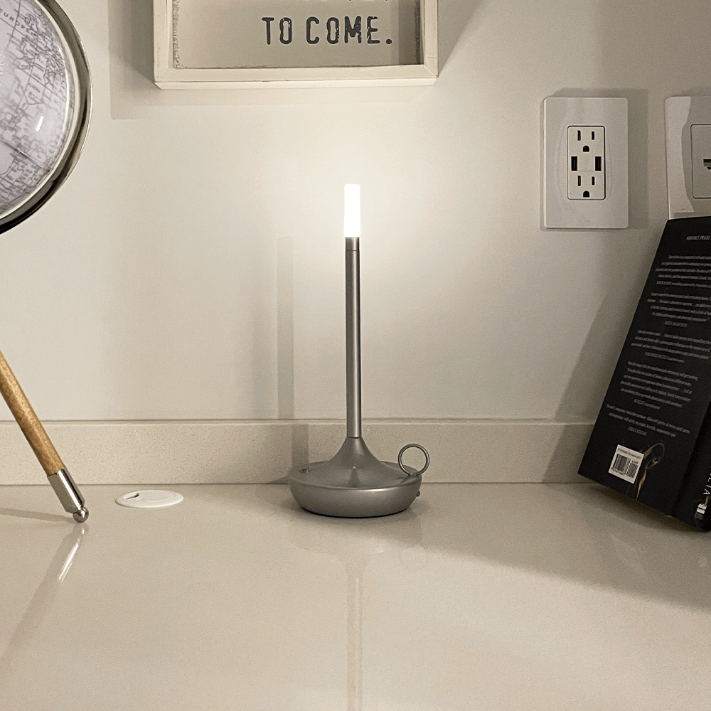 Flambeau Cordless Wick Table Lamp-Home & Garden > Lighting > Table Lamps-Laren Fete-Silver-Laren Fete