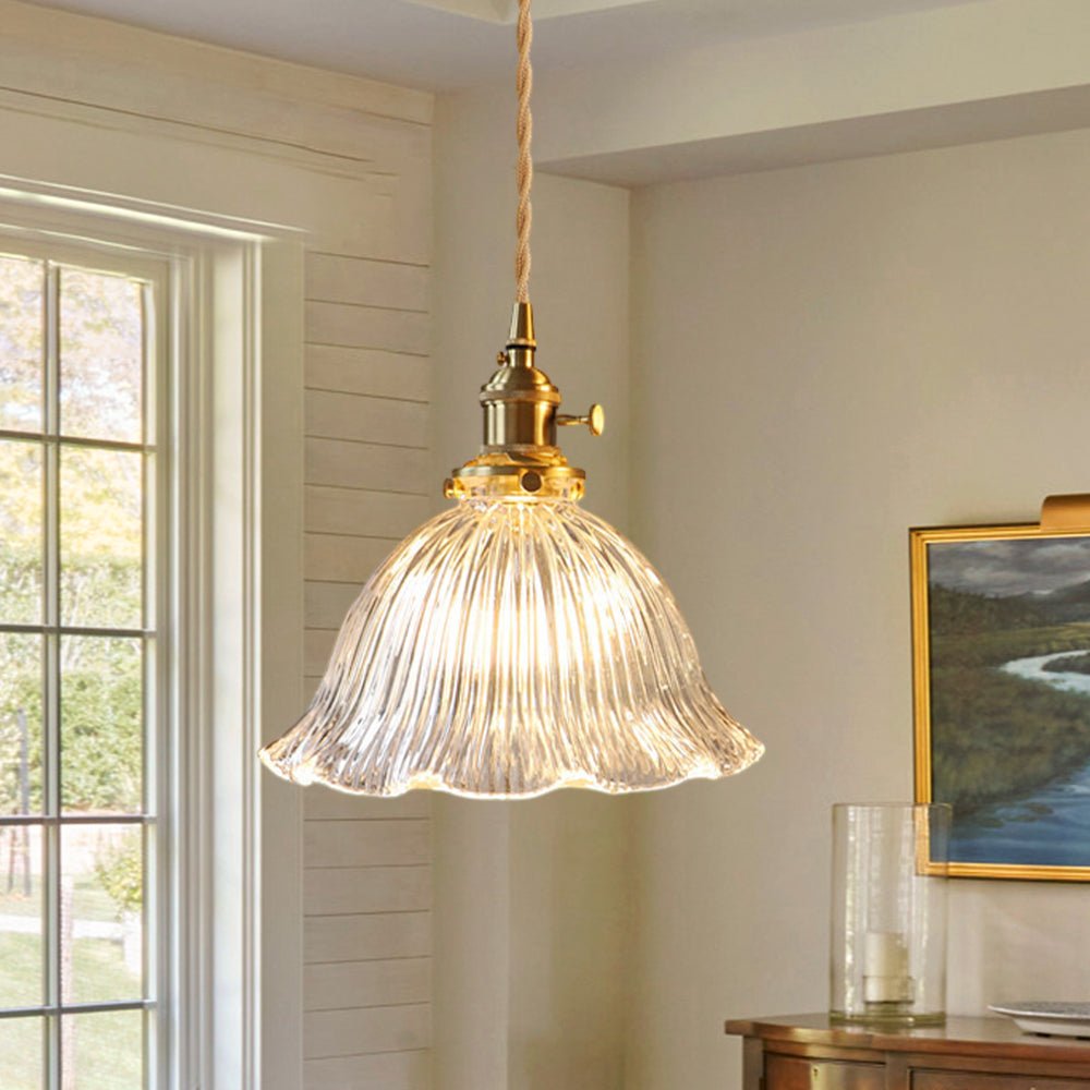 Flora Striped Glass Flower Pendant Light-Home & Garden > Lighting > Pendant Lights-Laren Fete-Clear-B-Laren Fete